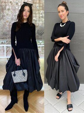 Simkhai Kenlie Black Midi Dress Ribbed Knit Mock Neck Taffeta‎ Taylor Swift L